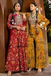 Kalista_Yellow Cape And Gharara Chinnon Printed Floral Motifs Blouse V Saira & Set _Online_at_Aza_Fashions