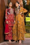 Buy_Kalista_Yellow Cape And Gharara Chinnon Printed Floral Motifs Blouse V Saira & Set _Online_at_Aza_Fashions