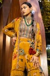 Kalista_Yellow Cape And Gharara Chinnon Printed Floral Motifs Blouse V Saira & Set _at_Aza_Fashions