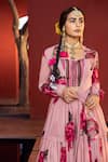 Kalista_Pink Bustier Raw Silk Printed Floral Sakina Hand Cape And Kurta Sharara Set _Online_at_Aza_Fashions