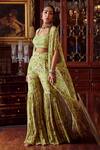 Buy_Kalista_Green Viscose Georgette Reyhana Printed Cape Gharara Set_at_Aza_Fashions