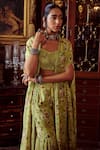 Buy_Kalista_Green Georgette, Cotton Silk, Reyhana Printed Cape Gharara Set _Online_at_Aza_Fashions