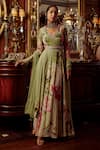 Kalista_Green Viscose Georgette Hand Painted Floral Maysa Print Anarkali With Dupatta _Online_at_Aza_Fashions