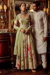 Buy_Kalista_Green Viscose Georgette Hand Painted Floral Maysa Print Anarkali With Dupatta _Online_at_Aza_Fashions