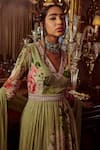 Shop_Kalista_Green Viscose Georgette Hand Painted Floral Maysa Print Anarkali With Dupatta _Online_at_Aza_Fashions