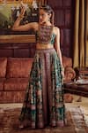 Buy_Kalista_Green Viscose Silk Hand Painted Floral Scarlett Overlay Lehenga Palazzo Set _at_Aza_Fashions