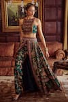 Buy_Kalista_Green Viscose Silk Hand Painted Floral Scarlett Overlay Lehenga Palazzo Set _Online_at_Aza_Fashions