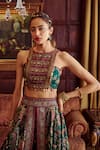 Shop_Kalista_Green Viscose Silk Hand Painted Floral Scarlett Overlay Lehenga Palazzo Set _at_Aza_Fashions