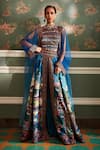 Buy_Kalista_Blue Blouse And Lehenga Skirt Viscose Silk Hand Mehreen Overlay Palazzo Set_at_Aza_Fashions