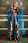 Buy_Kalista_Blue Blouse And Lehenga Skirt Viscose Silk Hand Mehreen Overlay Palazzo Set_Online_at_Aza_Fashions