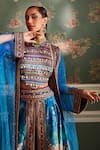 Shop_Kalista_Blue Blouse And Lehenga Skirt Viscose Silk Hand Mehreen Overlay Palazzo Set_at_Aza_Fashions