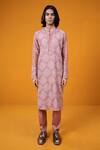 Shop_Wabi Sabi By Anshum-Ritesh_Pink Chanderi Embroidery Ogee Opulence Kurta Set _Online_at_Aza_Fashions