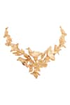 Shop_Opalina Soulful Jewellery_Gold Plated Handcrafted Floral Carved Collar Necklace _Online_at_Aza_Fashions