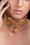Opalina Soulful Jewellery_Gold Plated Handcrafted Dove Carved Choker _at_Aza_Fashions