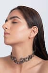 Buy_Opalina Soulful Jewellery_Silver Plated Stone Handcrafted Carved Pendant Choker _Online_at_Aza_Fashions