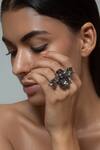 Shop_Opalina Soulful Jewellery_Silver Plated Handcrafted Floral Two Finger Ring _Online_at_Aza_Fashions