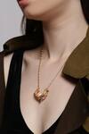 Outhouse_Gold Plated Crystal Crescent Pendant Necklace - Single Pc _Online_at_Aza_Fashions