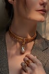 Buy_Outhouse_Gold Plated Pearl Myriad Bead Drop Pendant Choker _at_Aza_Fashions