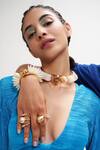 Outhouse_Gold Plated Pearls Drip Oh Wild Heart Shell Handcuff_Online_at_Aza_Fashions