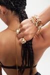 Outhouse_Gold Plated Pearls Drip Oh River Rose Hand Cuff _Online_at_Aza_Fashions