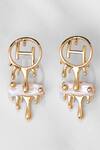 Shop_Outhouse_Gold Plated Pearls Drip Oh River Rose Earrings _at_Aza_Fashions