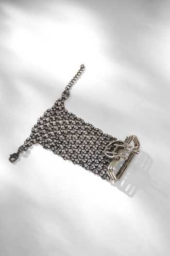 Shop_Outhouse_Silver Plated Rhinestones, Crystals Embellished Chainmail Gloves _at_Aza_Fashions