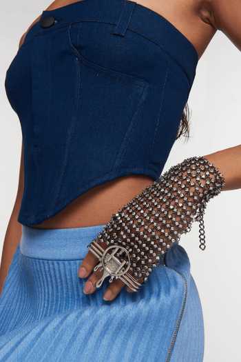 Outhouse_Silver Plated Rhinestones, Crystals Embellished Chainmail Gloves _Online_at_Aza_Fashions