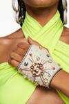 Buy_Outhouse_Grey Crystals, Pearls Jewelled Leather Glovelettes _at_Aza_Fashions
