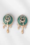 Shop_Outhouse_Gold Plated Malachite Drip Oh Palescent Stud Earrings_at_Aza_Fashions