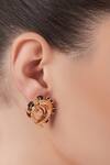 Buy_Outhouse_Gold Plated Stones Monogram Crescent Ear Studs _at_Aza_Fashions