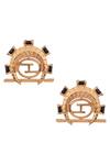 Shop_Outhouse_Gold Plated Stones Monogram Crescent Ear Studs _at_Aza_Fashions