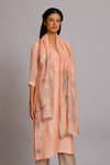 Oja_Peach 70% Linen Handloom Silk Embroidered Kurta Set _Online_at_Aza_Fashions