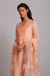 Buy_Oja_Peach 70% Linen Handloom Silk Embroidered Kurta Set _Online_at_Aza_Fashions