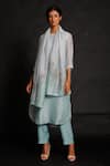 Oja_Blue 70% Linen Handloom Silk Embroidered Kurta Set _Online_at_Aza_Fashions