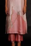 Shop_Oja_Pink 70% Linen Handloom Silk Embroidered Kurta Set _Online_at_Aza_Fashions