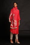 Buy_Oja_Red 70% Linen Handloom Silk Embroidered Kurta Set _at_Aza_Fashions