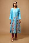 Buy_Oja_Blue 70% Linen Handloom Silk Applique Kurta And Pant Set _at_Aza_Fashions