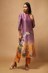 Buy_Oja_Purple 70% Linen Handloom Silk Applique Kurta And Pant Set _at_Aza_Fashions