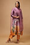 Buy_Oja_Purple 70% Linen Handloom Silk Applique Kurta Set _at_Aza_Fashions