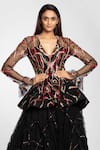 Buy_Ohaila Khan_Black Tulle Embroidery V Neck Peplum Top  _at_Aza_Fashions