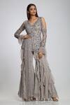 Buy Ohaila Khan Grey Georgette V Neck Embellished Kurta Set at Aza Fashions Buy_Ohaila Khan_Grey Georgette V Neck Embellished Kurta Set _at_Aza_Fashions