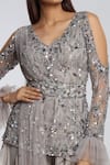 Ohaila Khan Grey Georgette V Neck Embellished Kurta Set Online at Aza Fashions Ohaila Khan_Grey Georgette V Neck Embellished Kurta Set _Online_at_Aza_Fashions