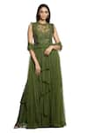 Buy_Ohaila Khan_Green Tulle Embroidery Round Ruffle Anarkali With Dupatta  _at_Aza_Fashions