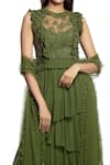 Shop_Ohaila Khan_Green Tulle Embroidery Round Ruffle Anarkali With Dupatta  _at_Aza_Fashions