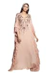 Buy_Ohaila Khan_Pink Georgette V Neck Embroidered Kaftan  _at_Aza_Fashions