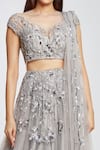 Buy_Ohaila Khan_Grey Embroidery V Neck Embellished Bridal Lehenga Set _Online_at_Aza_Fashions