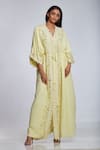 Buy_Ohaila Khan_Yellow Crepe Embroidery V Neck Embellished Kaftan  _at_Aza_Fashions