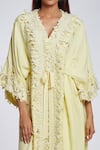 Buy_Ohaila Khan_Yellow Crepe Embroidery V Neck Embellished Kaftan  _Online_at_Aza_Fashions