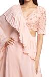 Shop_Ohaila Khan_Pink Tulle Blouse V Neck Cape One Shoulder Embroidered And Pant Set  _at_Aza_Fashions