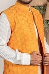 Ohaila Khan_Orange Spun Silk Textured Bundi  _at_Aza_Fashions